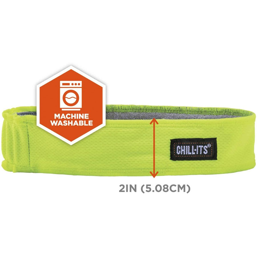 Ergodyne 6605 High-Performance Headband - 2" Height x 0.3" Width x 20" Length - Lime - Cloth, Elastic - 6 / Carton