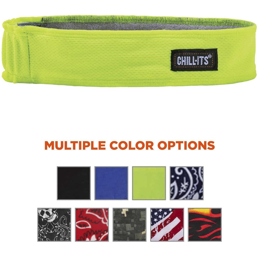 Ergodyne 6605 High-Performance Headband - 2" Height x 0.3" Width x 20" Length - Lime - Cloth, Elastic - 6 / Carton