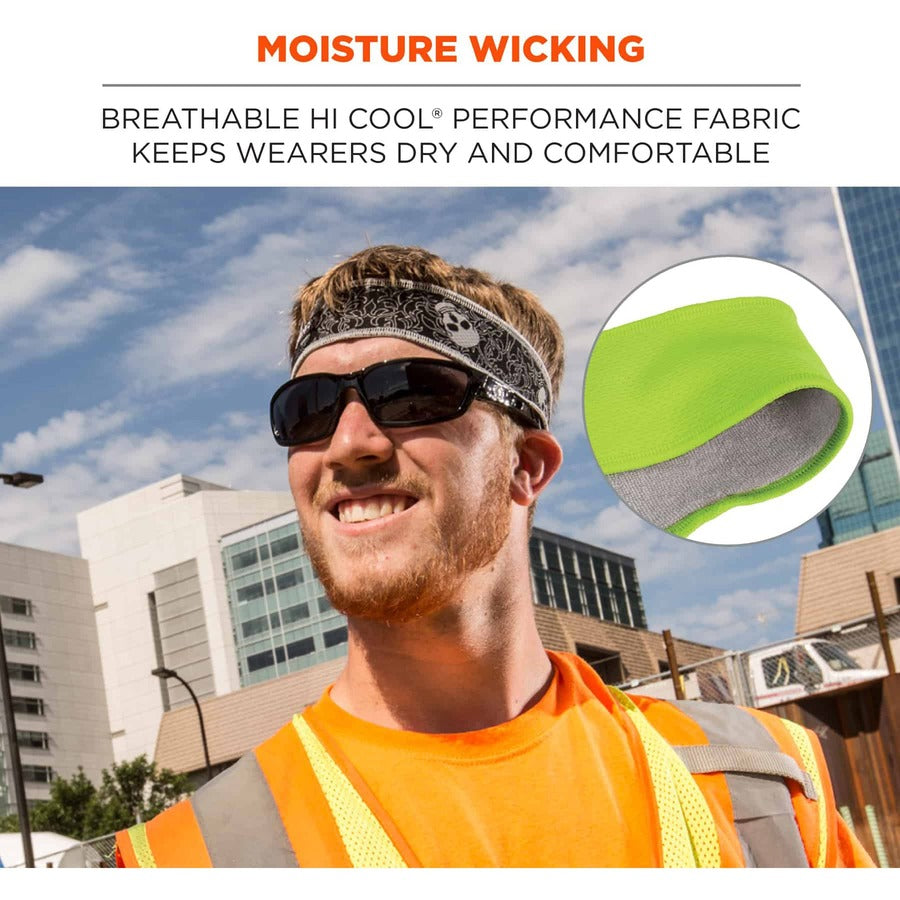 Ergodyne 6605 High-Performance Headband - 2" Height x 0.3" Width x 20" Length - Lime - Cloth, Elastic - 6 / Carton