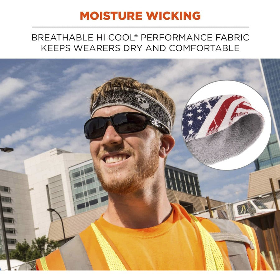 Ergodyne 6605 High-Performance Headband - Stars and Stripes Design - 2" Height x 0.3" Width x 20" Length - Cloth, Elastic - 6 / Carton