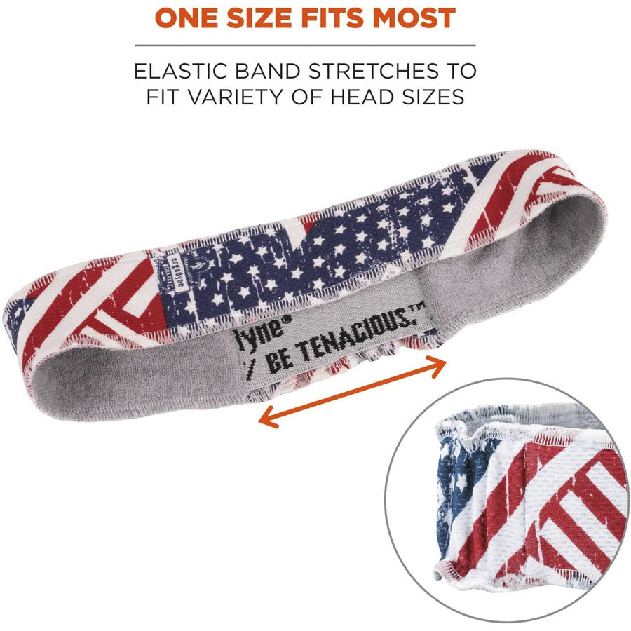 Ergodyne 6605 High-Performance Headband - Stars and Stripes Design - 2" Height x 0.3" Width x 20" Length - Cloth, Elastic - 6 / Carton