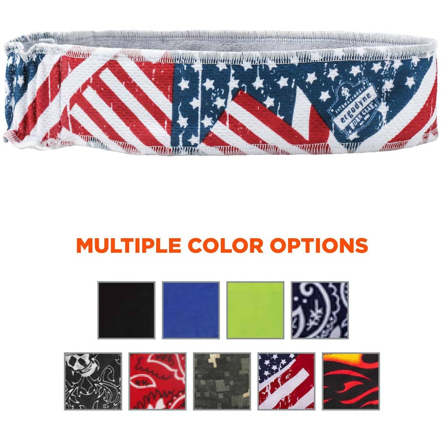 Ergodyne 6605 High-Performance Headband - Stars and Stripes Design - 2" Height x 0.3" Width x 20" Length - Cloth, Elastic - 6 / Carton