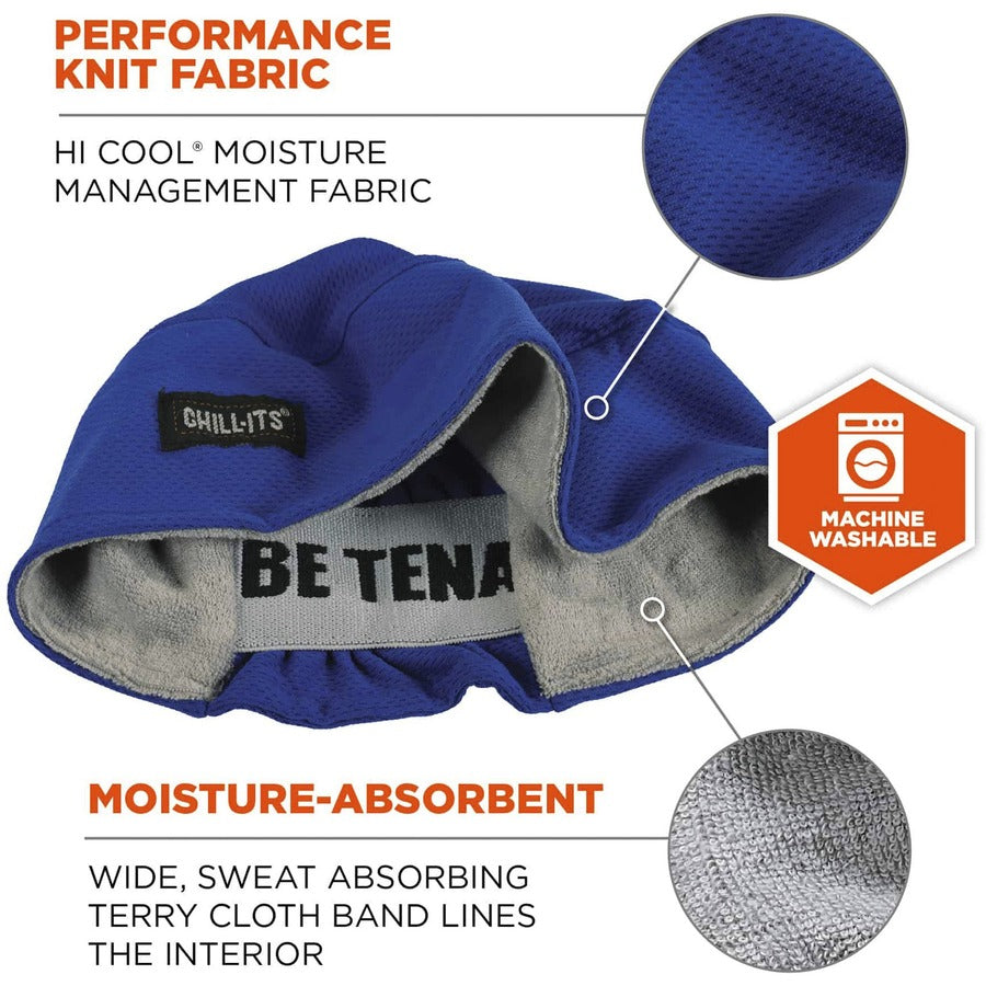 Ergodyne 6630 Skull Cap - Terry Cloth - Fabric, Elastic - Blue