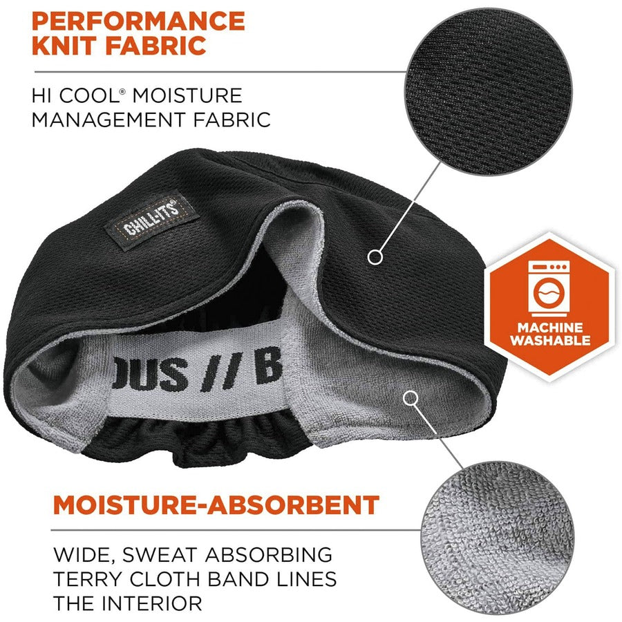 Ergodyne 6630 Skull Cap - Terry Cloth - Fabric, Elastic - Black
