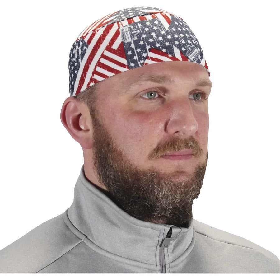 Ergodyne 6630 Skull Cap, Terry Cloth, Stars & Stripe Pattern, Fabric and Elastic, Moisture Absorbent, Stretchable, Comfortable, Machine Washable, 6 per Carton