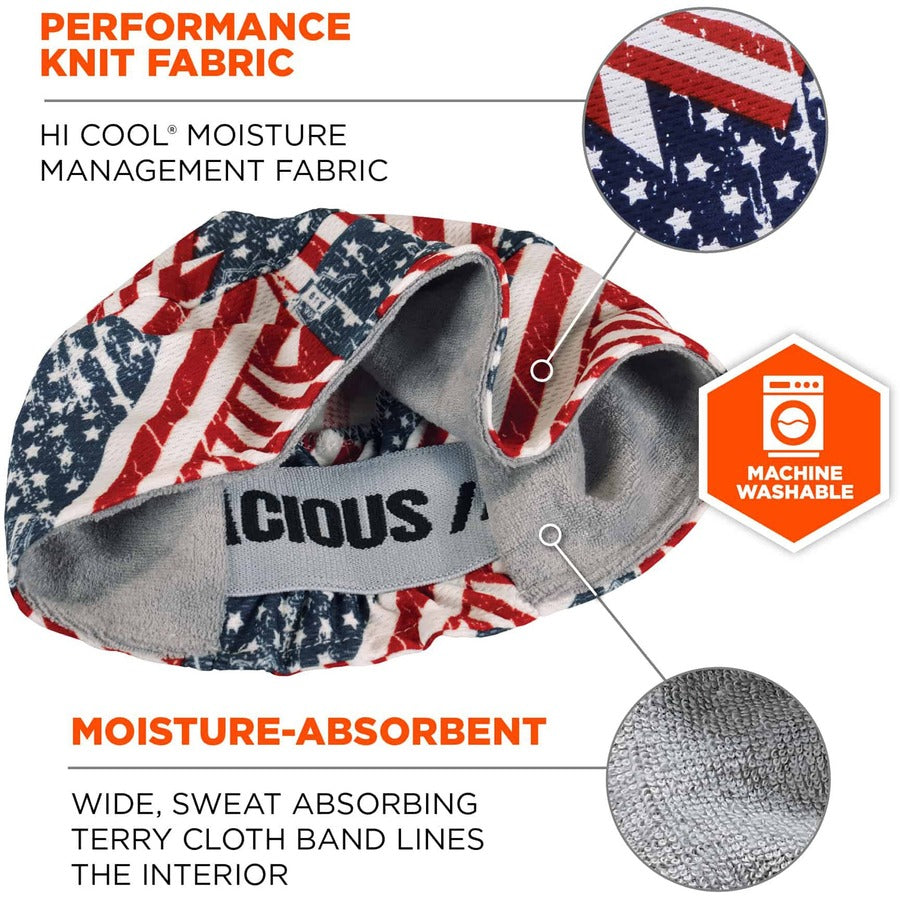 Ergodyne 6630 Skull Cap, Terry Cloth, Stars & Stripe Pattern, Fabric and Elastic, Moisture Absorbent, Stretchable, Comfortable, Machine Washable, 6 per Carton