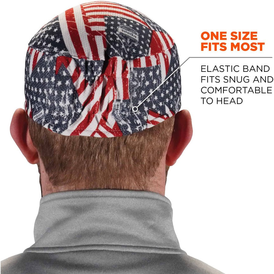 Ergodyne 6630 Skull Cap, Terry Cloth, Stars & Stripe Pattern, Fabric and Elastic, Moisture Absorbent, Stretchable, Comfortable, Machine Washable, 6 per Carton
