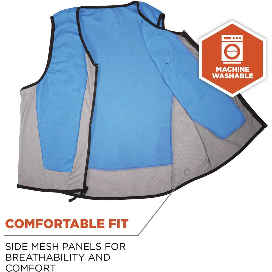 Ergodyne 6667 Wet Evaporative Cooling Vest, PVA Material, Large, Zipper Closure, Blue, Machine Washable, Breathable, Lightweight, Moisture Resistant, 1 Each