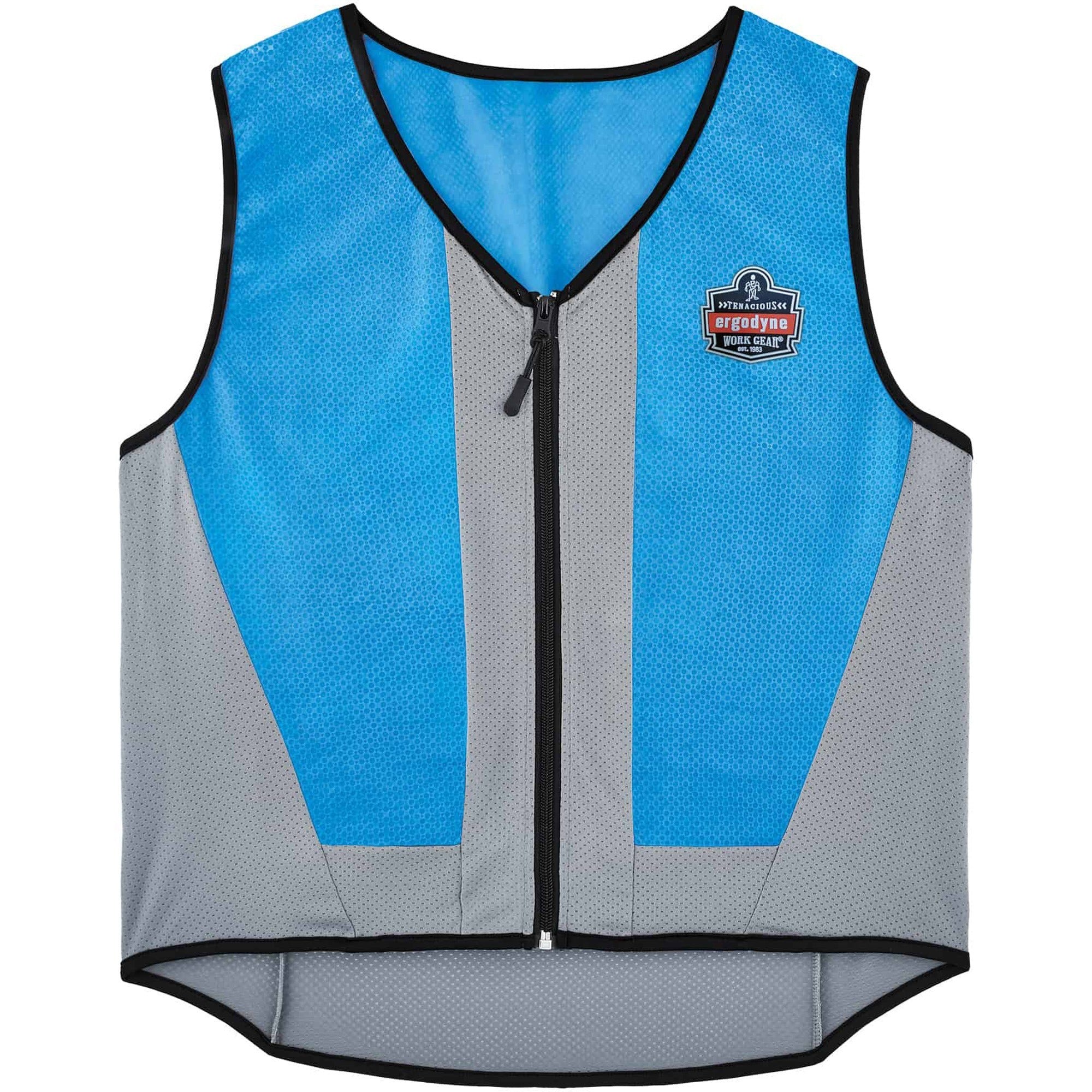 Ergodyne Chill-Its 6667 Wet Evaporative Cooling Vest, PVA Material, Extra Large, Zipper Closure, Blue, Machine Washable, Lightweight, Breathable, 1 Each