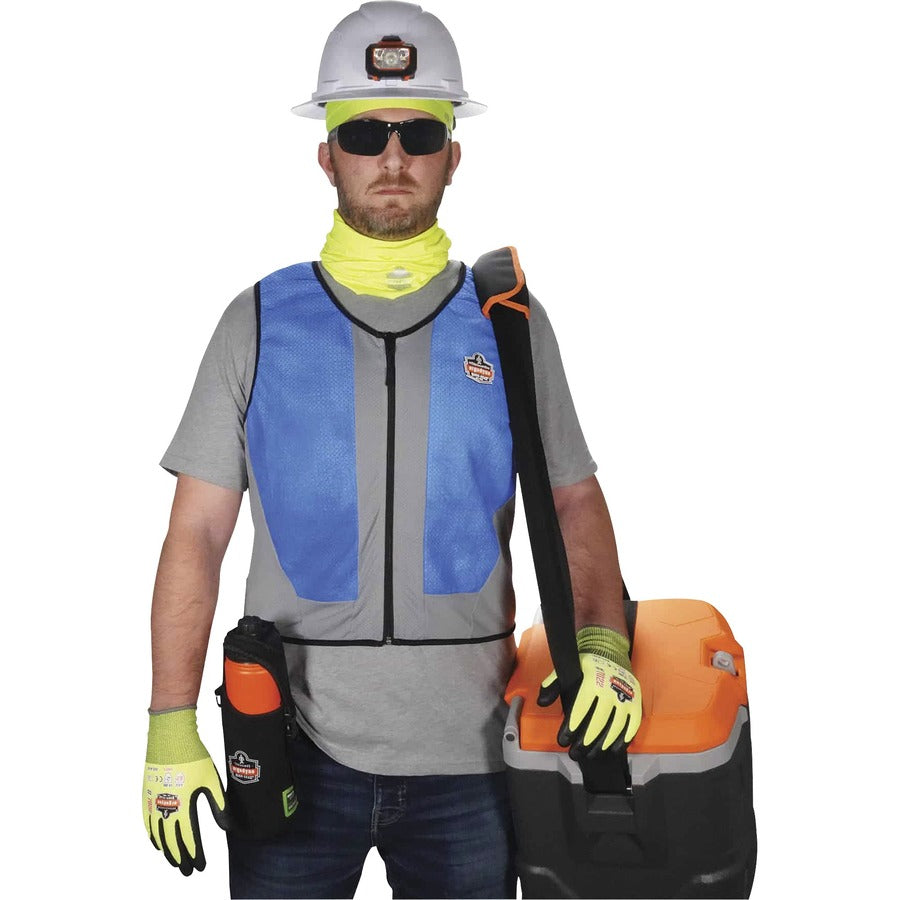 Ergodyne Chill-Its 6667 Wet Evaporative Cooling Vest, PVA Material, Extra Large, Zipper Closure, Blue, Machine Washable, Lightweight, Breathable, 1 Each