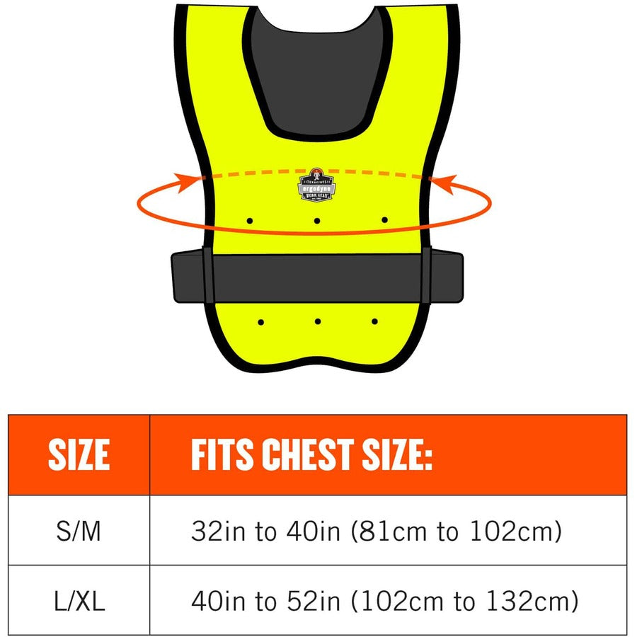 Ergodyne 6687 Economy Dry Evaporative Cooling Vest, Small/Medium, Lime, Machine Washable, Lightweight, Durable, Elastic Waist, Antimicrobial, Heat Resistant, High Visibility - 1 Each