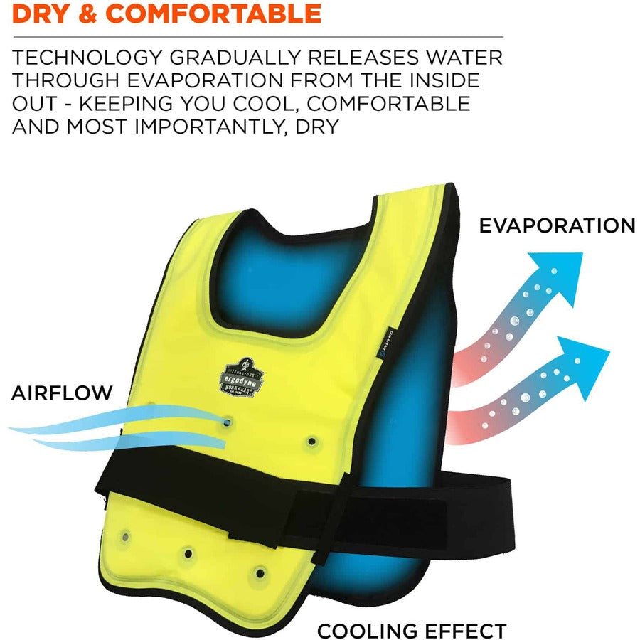 Ergodyne 6687 Economy Dry Evaporative Cooling Vest, Large/Extra Large, Strap Closure, Lime, Machine Washable, Lightweight, Durable, Antimicrobial, High Visibility, 1 Each