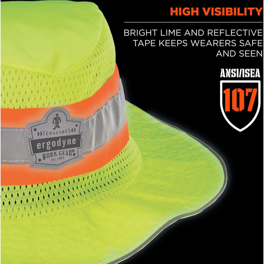 Ergodyne 8935CT HI-Vis Ranger Sun Hat, PVA Cooling, Small/Medium, Polyester/Microfiber, Lime, 1 Each