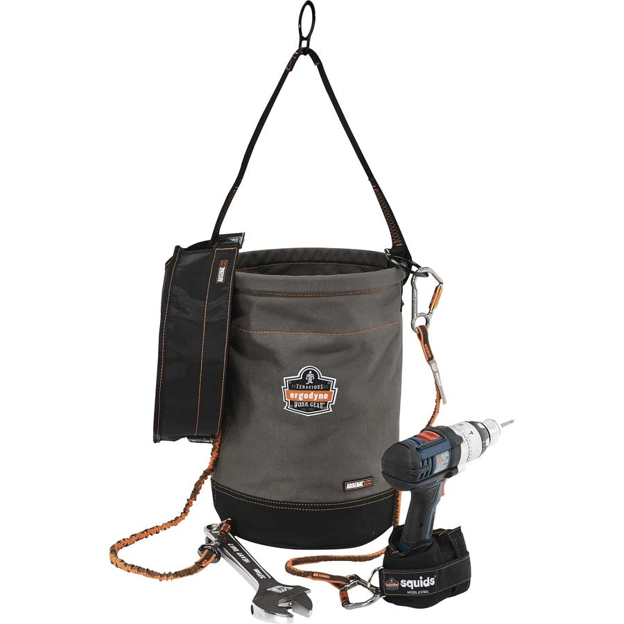 Reinforced, Handle, Pocket, Durable, Storm Drain - 14" - Plastic, Nylon, Nickel Plated, Synthetic Leather, Canvas - Gray - 1 Each