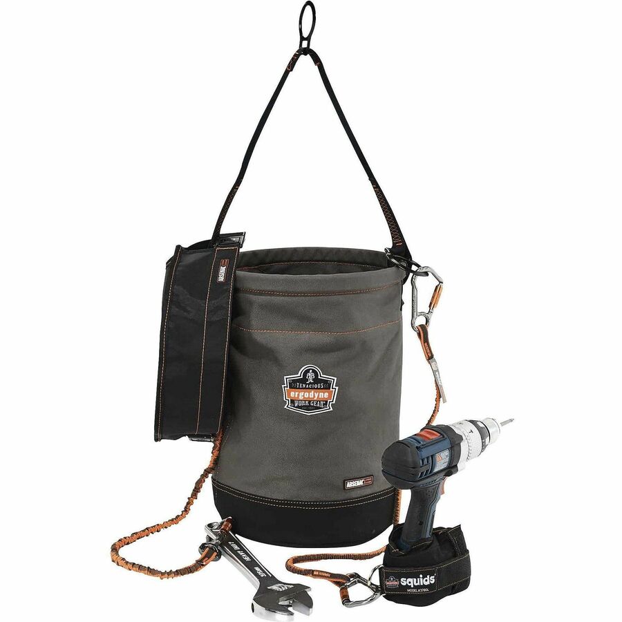 Reinforced, Handle, Pocket, Durable, Storm Drain - 14" - Plastic, Nylon, Nickel Plated, Synthetic Leather, Canvas - Gray - 1 Each