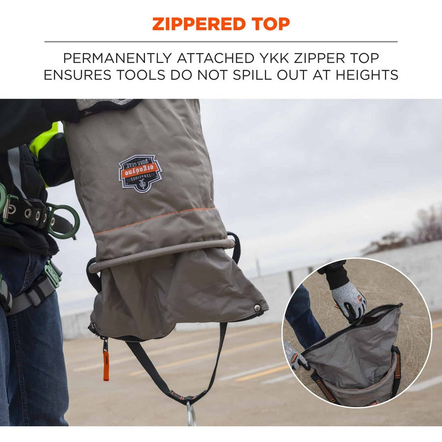 Large Size - 99.21 lb Capacity - Zipper Closure - Gray - Nylon, Synthetic Leather, Steel, Tarpaulin, Alloy Steel, Nickel Plated - Multipurpose - 1 Each