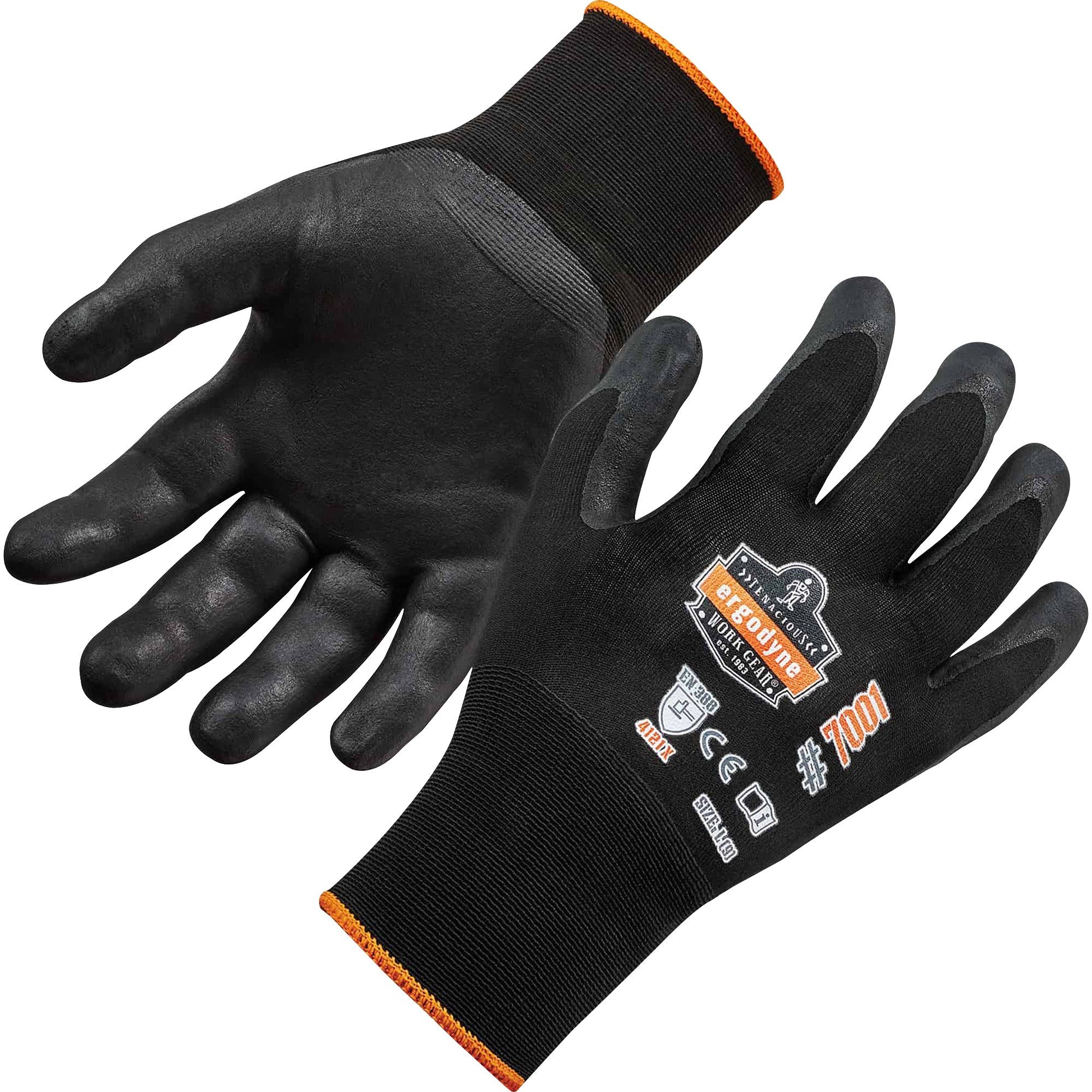 Ergodyne ProFlex 7001 Abrasion-Resistant Nitrile-Coated Gloves, XXL, Black, Touchscreen Capable, Seamless, Machine Washable, 0.75" Thick, 9.25" Length, 2/Pair, 12 Pairs/Bag