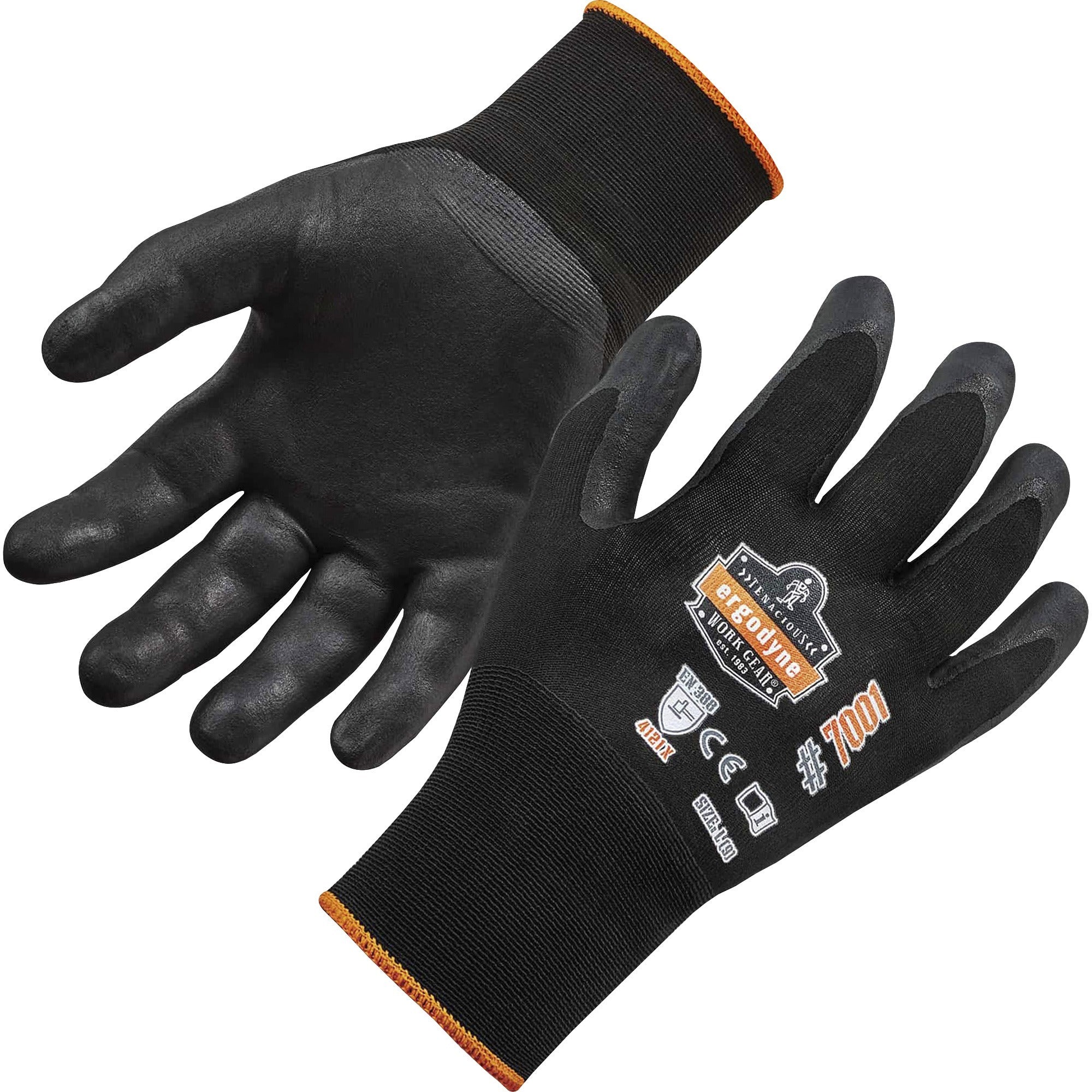 Ergodyne ProFlex 7001 Abrasion-Resistant Nitrile-Coated Gloves, Medium, Black, Touchscreen Capable, Seamless Knit Wrist, 2 Pairs per Pack, 144 Packs per Carton