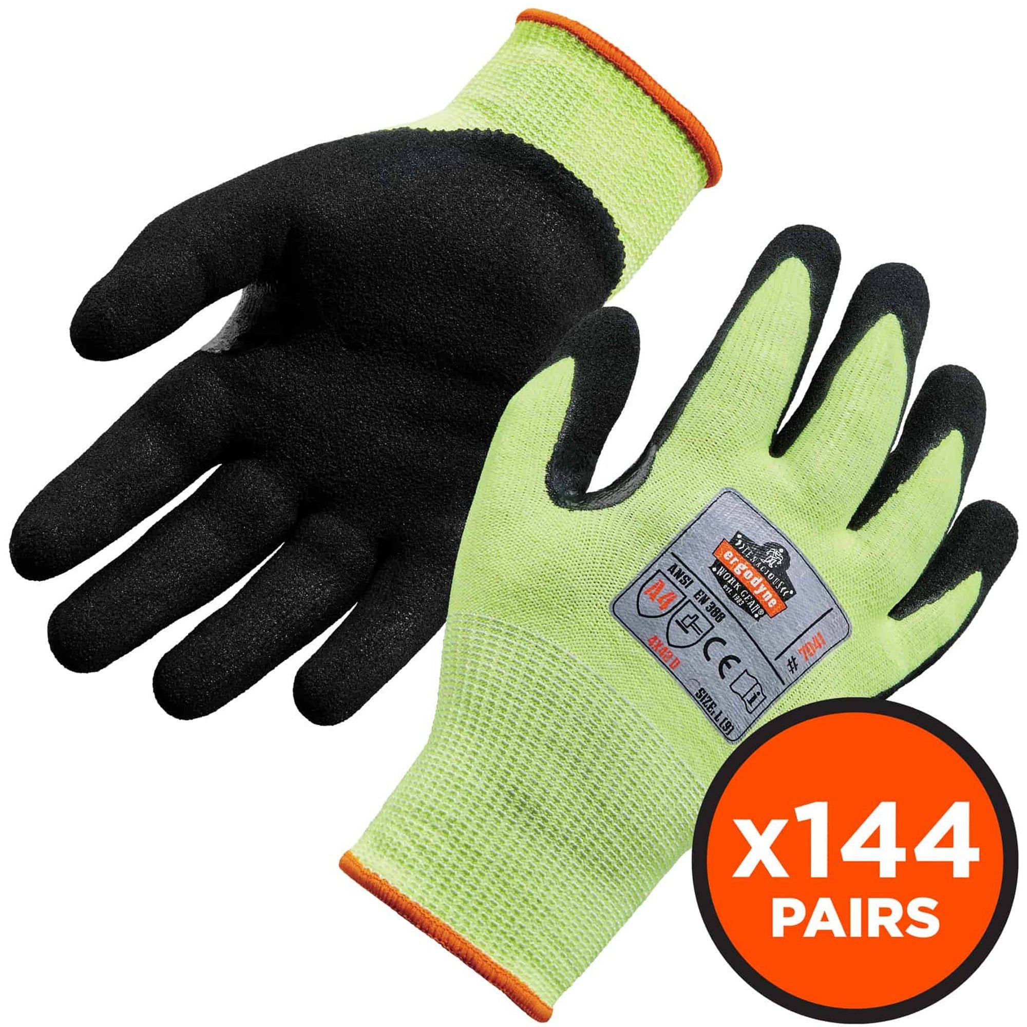 Ergodyne ProFlex 7041 Hi-Vis Nitrile-Coated Level 4 Cut Gloves, Medium, Lime, 1.75" Thick, 10" Length, 2/Pair, 144 Pairs/Carton