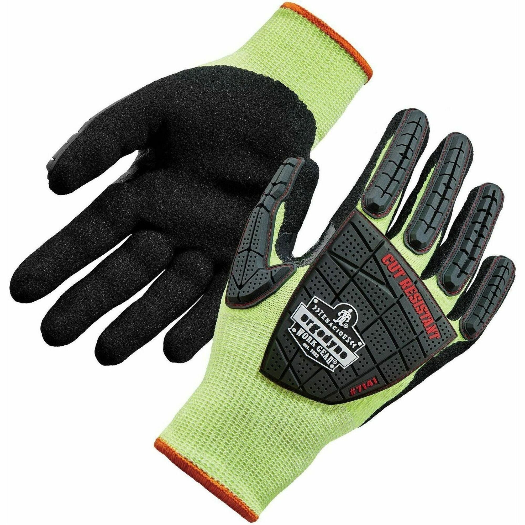 Ergodyne ProFlex 7141 Nitrile-Coated DIR Level 4 Cut-Resistant Gloves, XXL, Lime, 1.75" Thick, 10" Length, 2 Pairs per Pack, 72 Packs per Carton