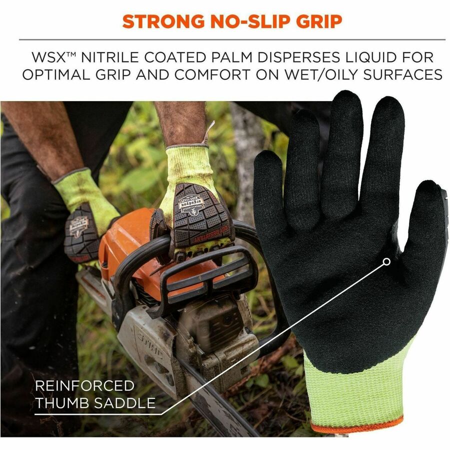 Ergodyne ProFlex 7141 Nitrile-Coated DIR Level 4 Cut-Resistant Gloves, XXL, Lime, 1.75" Thick, 10" Length, 2 Pairs per Pack, 72 Packs per Carton