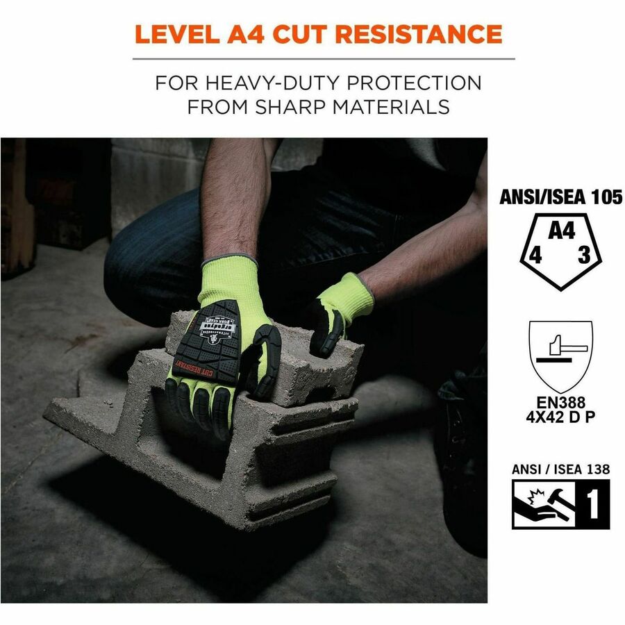 Ergodyne ProFlex 7141 Nitrile-Coated DIR Level 4 Cut-Resistant Gloves, XXL, Lime, 1.75" Thick, 10" Length, 2 Pairs per Pack, 72 Packs per Carton