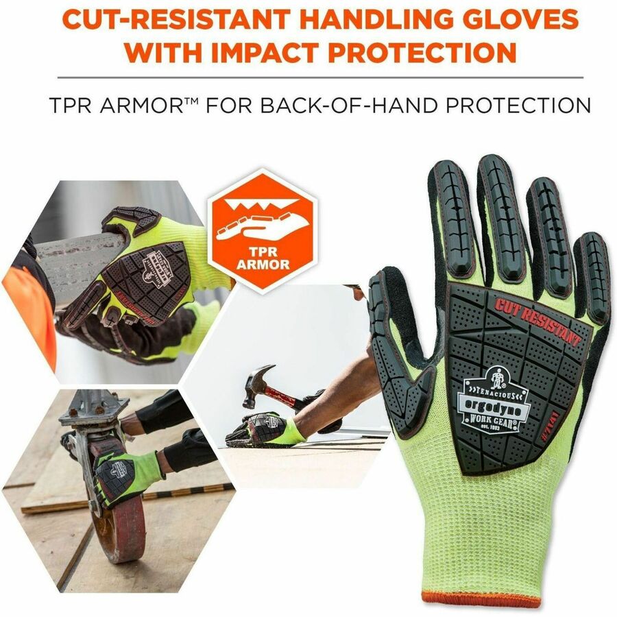 Ergodyne ProFlex 7141 Nitrile-Coated DIR Level 4 Cut-Resistant Gloves, XXL, Lime, 1.75" Thick, 10" Length, 2 Pairs per Pack, 72 Packs per Carton