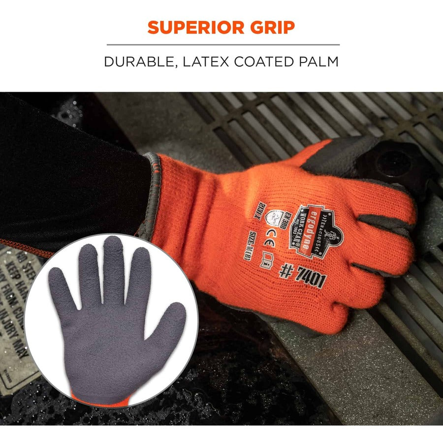 Ergodyne ProFlex 7401 Coated Lightweight Winter Work Gloves, XXL, Orange, Latex Coating, Thermal Protection, Cut Resistant, 2/Pair, 144 Pairs per Carton