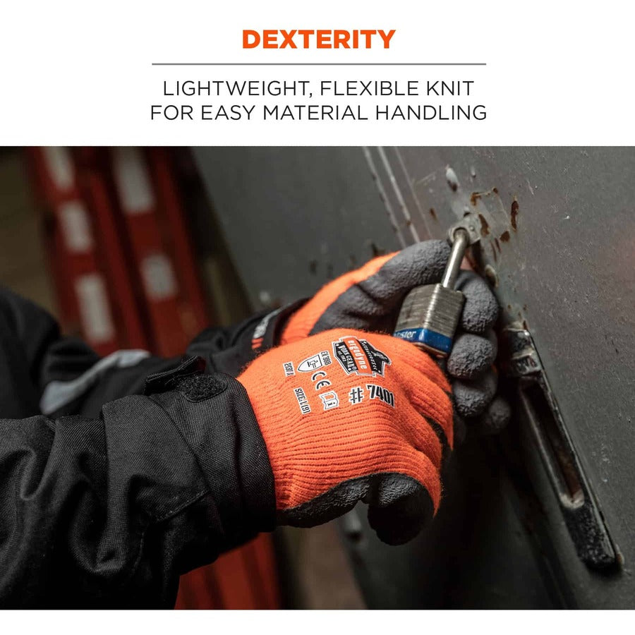 Ergodyne ProFlex 7401 Coated Lightweight Winter Work Gloves, XXL, Orange, Latex Coating, Thermal Protection, Cut Resistant, 2/Pair, 144 Pairs per Carton