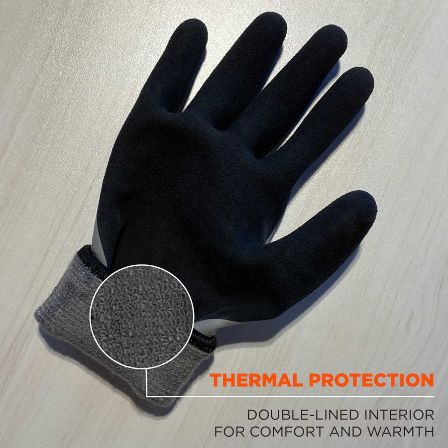 Ergodyne ProFlex 7501 Coated Waterproof Winter Work Gloves, Medium, Gray, Nitrile & Latex Coating, 1.75" Thick, 10" Length, 2 Pairs per Pack, 12 Packs per Carton