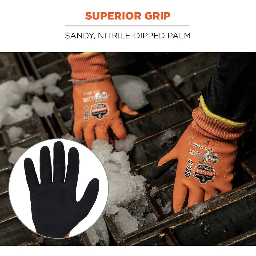 Ergodyne ProFlex 7551 A5 Coated Waterproof Gloves, Extra Large, Orange, Nitrile & Latex Coating, 2" Thick, 11" Length, 2 Pairs, 12 Carton