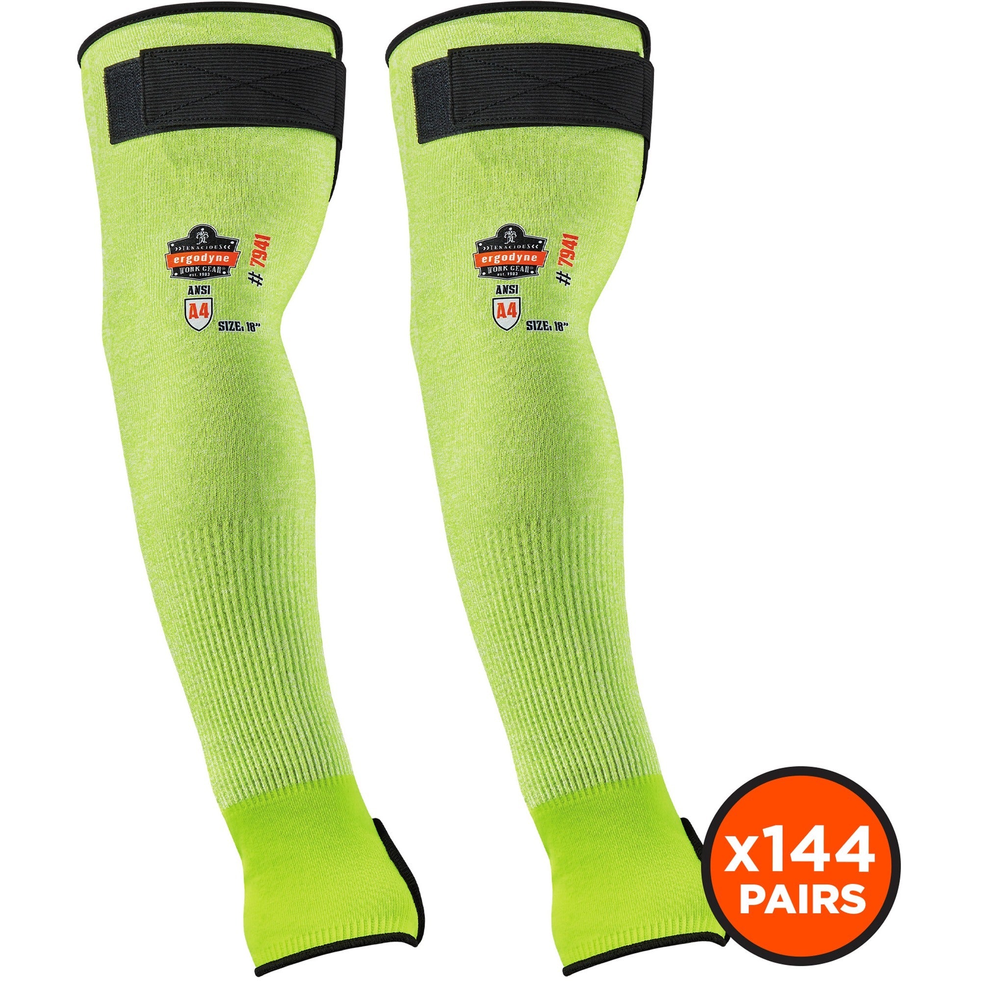 Ergodyne ProFlex 7941 Cut-Resistant Protective Arm Sleeve Pair, 5.25" Length, Lime, Yarn, Cut Resistant, Moisture Wicking, Adjustable Fit, High Visibility, Heat Resistant, Machine Washable, 144 Pairs/Carton