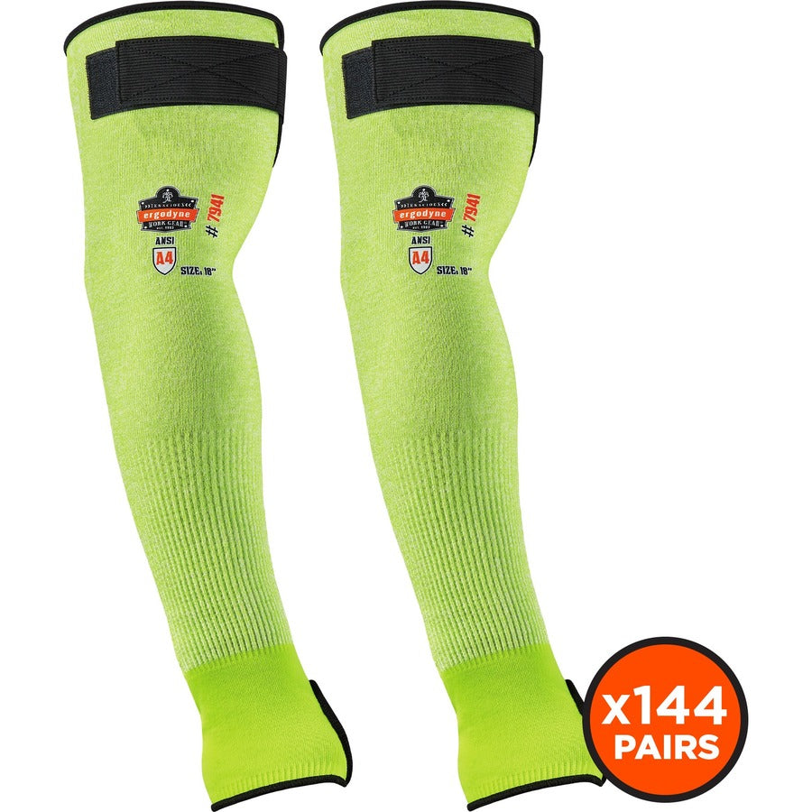 Ergodyne ProFlex 7941 Cut-Resistant Protective Arm Sleeve Pair, 5.25" Length, Lime, Yarn, Cut Resistant, Moisture Wicking, Adjustable Fit, High Visibility, Heat Resistant, Machine Washable, 144 Pairs/Carton