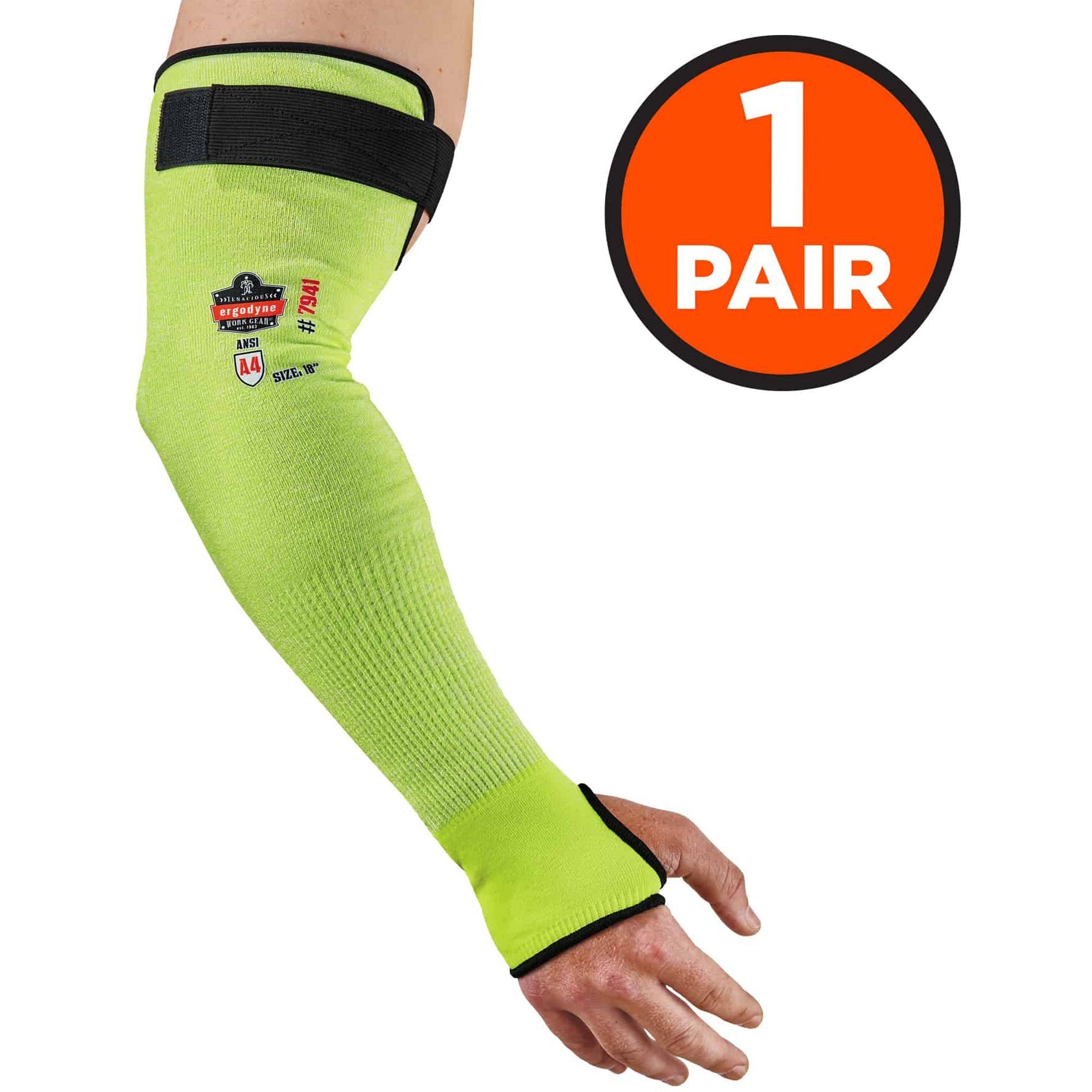 Ergodyne ProFlex 7941 Cut-Resistant Protective Arm Sleeve Pair, 18" Length, Lime, Kevlar Yarn, Machine Washable, Heat Resistant, Moisture Wicking, High Visibility, Adjustable Fit, 2 Sleeves per Pair