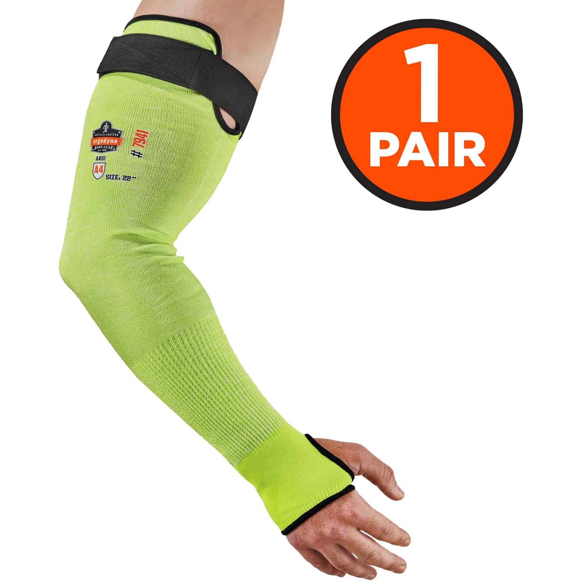 Ergodyne ProFlex 7941 Cut-Resistant Protective Arm Sleeve Pair, 22" Length, Lime, Kevlar Yarn, Machine Washable, Heat Resistant, Moisture Wicking, High Visibility, Adjustable Fit, 2 Sleeves per Pair