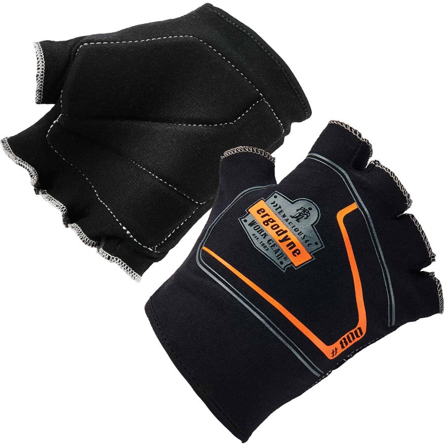 Ergodyne ProFlex 800 Glove Liners, Small/Medium, Half Finger, Black, Anti-Vibration, Durable, Breathable, Impact Resistant, 0.50" Thickness, 9" Length, 2 Pairs