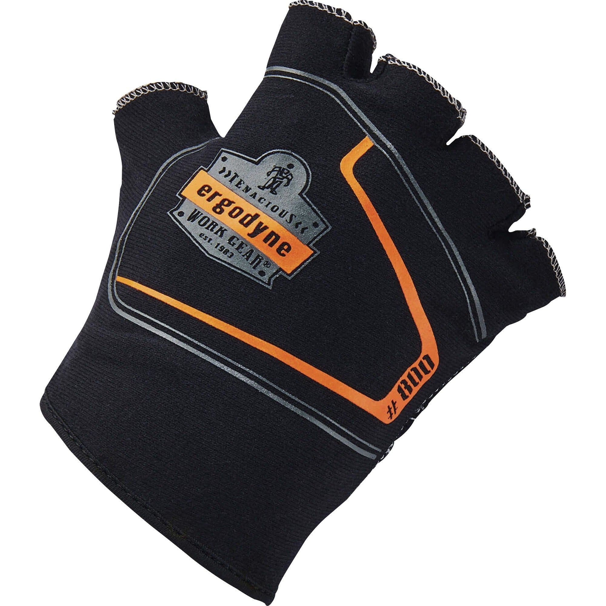 Ergodyne ProFlex 800 Glove Liners, Large, Half Finger, Black, 0.50" Thickness, 9" Length, Anti-Vibration, Durable, Breathable, Impact Resistant, 2 Pairs