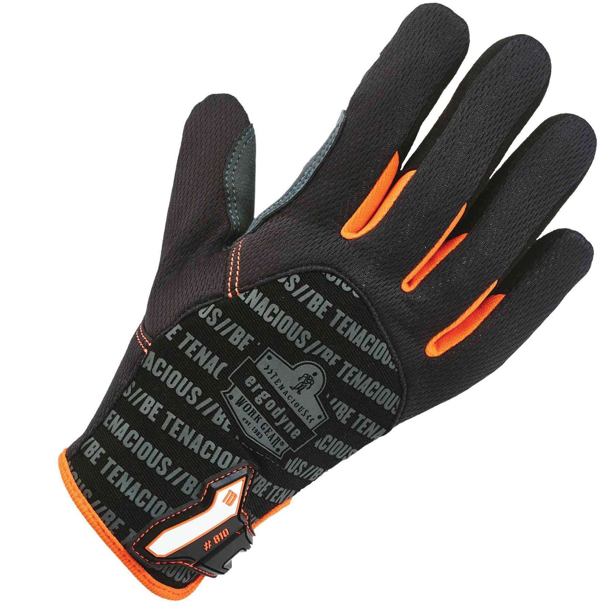 Ergodyne ProFlex 810 Reinforced Utility Gloves, Small, Black, 2" Thick, 12.25" Length, 2 Pairs, Thermal Protection, Reinforced Palm & Thumb, Breathable, Abrasion Resistant, Hook & Loop Closure, Pull-on Tab, ID Tab