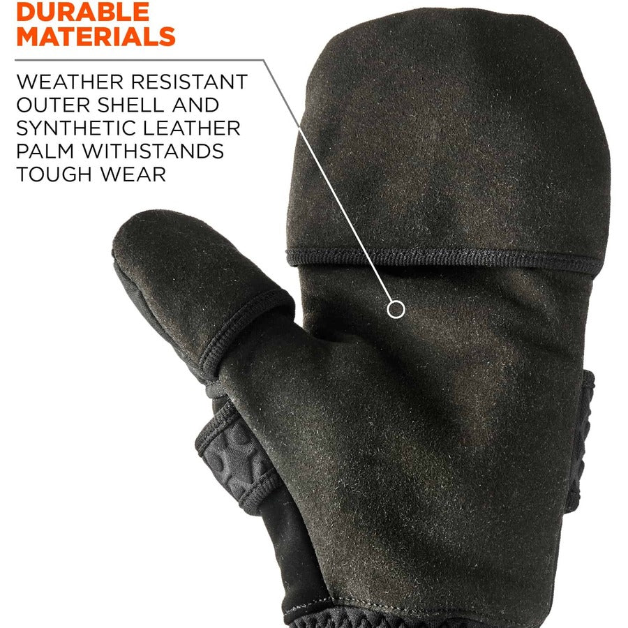 Ergodyne ProFlex 816 Thermal Flip-Top Gloves, Small, Black, 3" Thick, 11.25" Length, 2 Pairs, Weather & Cold Resistant, Reinforced Palm & Thumb, Flexible, Reflective Accent, Machine Washable