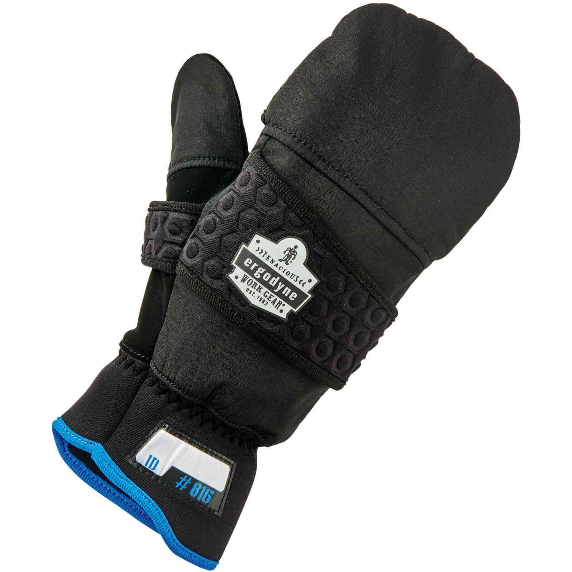 Ergodyne ProFlex 816 Thermal Flip-Top Gloves, Extra Large, Black, 3" Thickness, 12" Length, Weather & Cold Resistant, Reinforced Palm & Thumb, Reflective Accent, Machine Washable, 2 Pairs