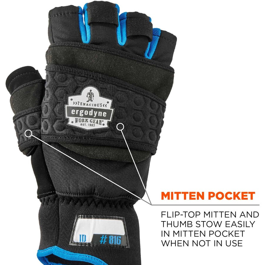 Ergodyne ProFlex 816 Thermal Flip-Top Gloves, XXL, Black, 3" Thick, 12.25" Length, Weather & Cold Resistant, Reinforced Palm & Thumb, Reflective Accent, Machine Washable, 2 Pairs