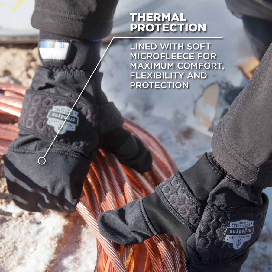 Ergodyne ProFlex 816 Thermal Flip-Top Gloves, XXL, Black, 3" Thick, 12.25" Length, Weather & Cold Resistant, Reinforced Palm & Thumb, Reflective Accent, Machine Washable, 2 Pairs