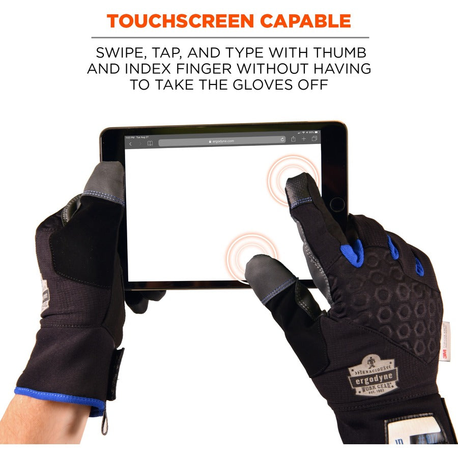 Ergodyne ProFlex 817 Reinforced Thermal Winter Work Gloves, XXL, Black, 3" Thickness, 15" Length, Touchscreen Capable, Waterproof, Machine Washable, Superior Grip, 2 Pairs
