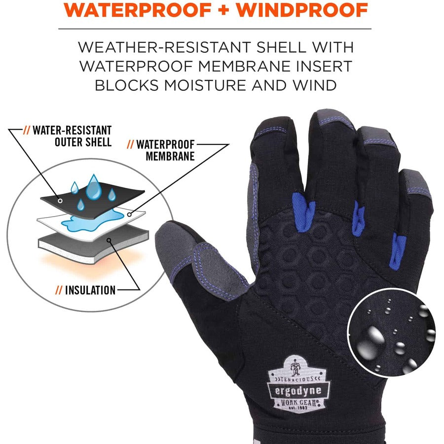 Ergodyne ProFlex 817WP Reinforced Thermal Waterproof Winter Work Gloves, XXL, Black, Touchscreen Capable, 3" Thickness, 15" Length, 2 Pairs