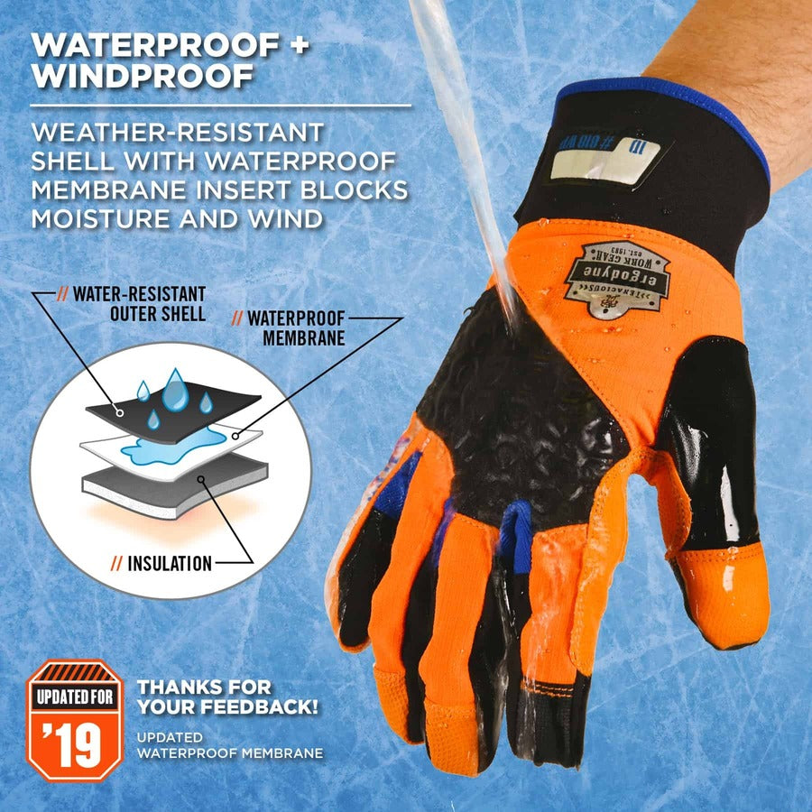 Ergodyne ProFlex 818WP Performance Thermal Waterproof Winter Work Gloves, Medium, Orange, Touchscreen Capable, 3" Thickness, 13.5" Length, 2 Pairs