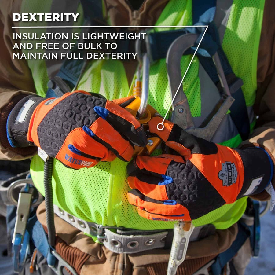 Ergodyne ProFlex 818WP Performance Thermal Waterproof Winter Work Gloves, Medium, Orange, Touchscreen Capable, 3" Thickness, 13.5" Length, 2 Pairs