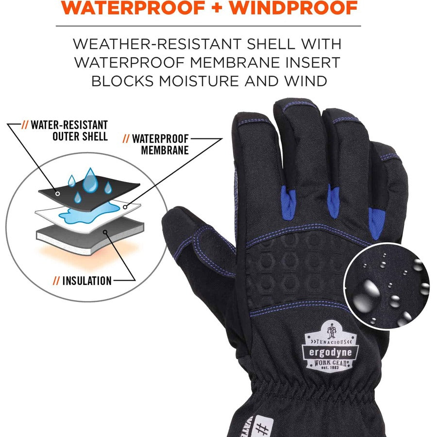 Ergodyne ProFlex 819WP Extreme Thermal Waterproof Winter Work Gloves, Small, Black, 3" Thickness, 13.75" Length, Touchscreen Capable, 2 Pairs