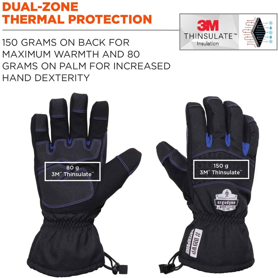 Ergodyne ProFlex 819WP Extreme Thermal Waterproof Winter Work Gloves, Small, Black, 3" Thickness, 13.75" Length, Touchscreen Capable, 2 Pairs