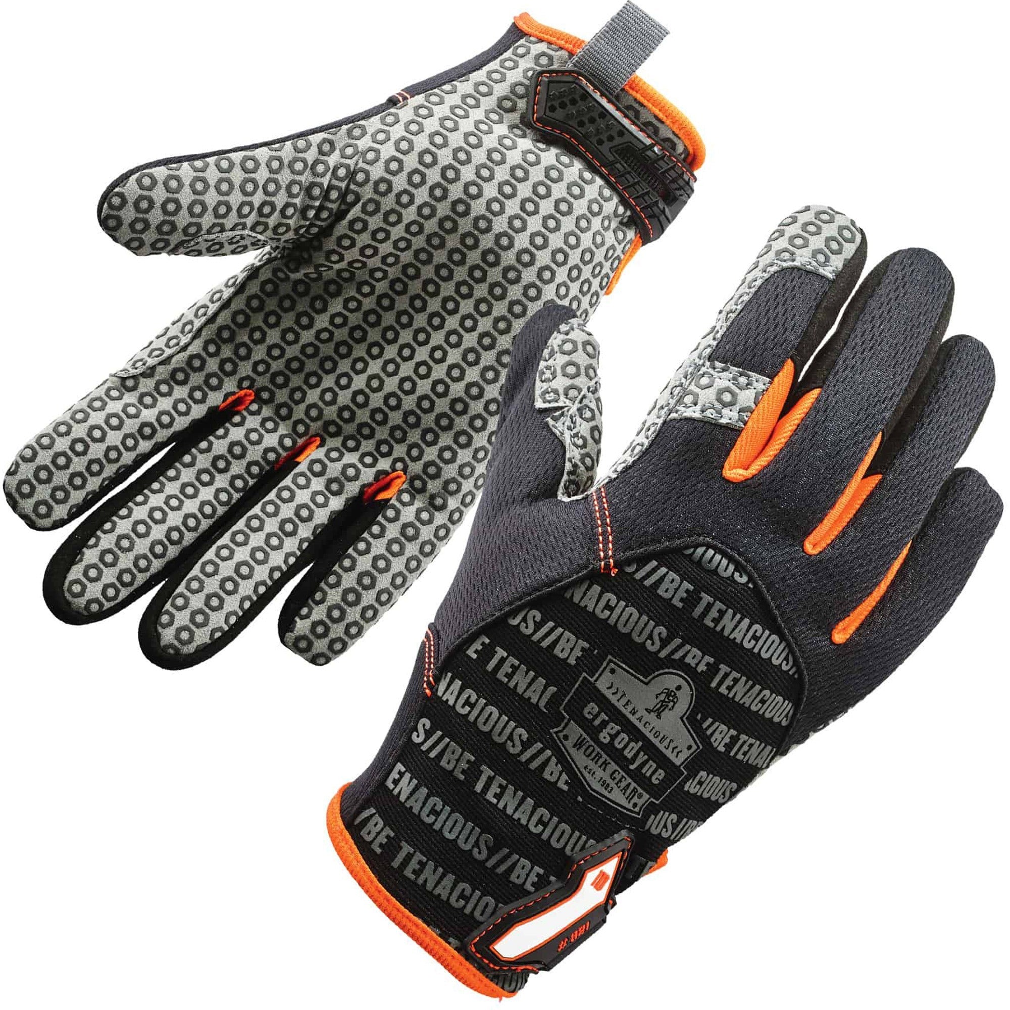 Ergodyne ProFlex 821 Smooth Surface Handling Gloves - 2" Thickness x 12.75" Glove Length - Large Size - Black - Flexible, Comfortable, Breathable, Secure Fit, Molded, Pull-on Tab, ID Tab, Machine Washable - For Handling Goods - 2 / Pair