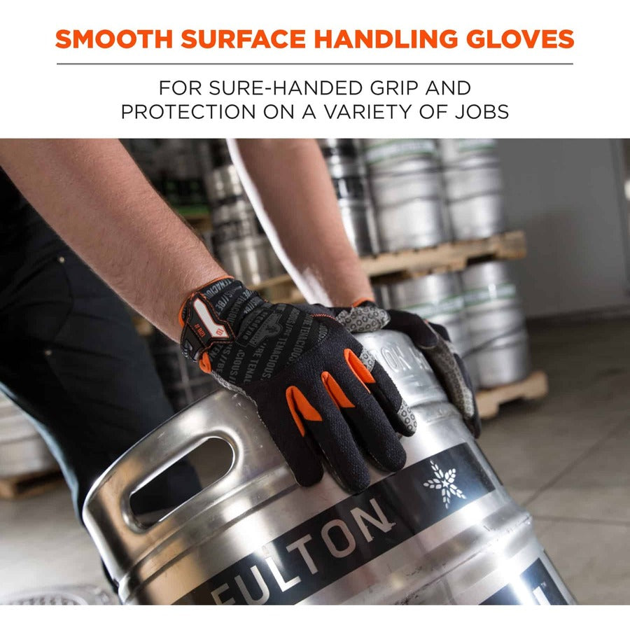 Ergodyne ProFlex 821 Smooth Surface Handling Gloves - 2" Thickness x 13" Glove Length - Extra Large Size - Black - Flexible, Comfortable, Breathable, Secure Fit, Molded, Pull-on Tab, ID Tab, Machine Washable - For Handling Goods - 2 / Pair